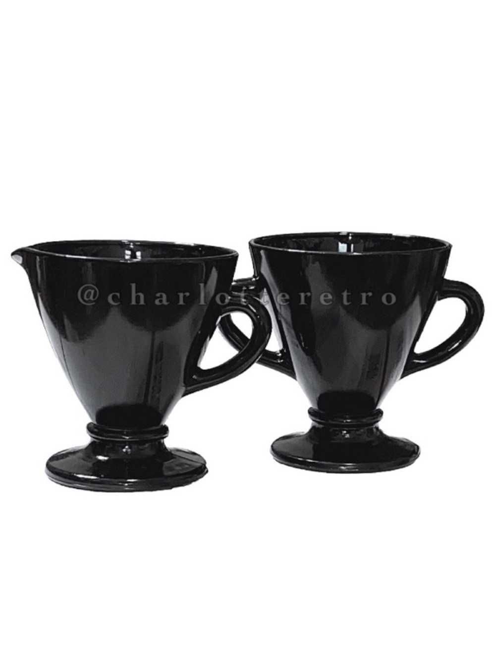 vtg Black Amethyst Glass • Cream & Sugar Set